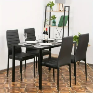 Dining Room Table Set 5-piece kitchen with 4 faux leather metal-framed chairs