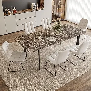Extendable Dining Table Set for 6-8 People, 63 to 78.7 Inch MDF Kitchen Table with 6 Upholstered Chairs, Space-Saving for Dining - Image 7