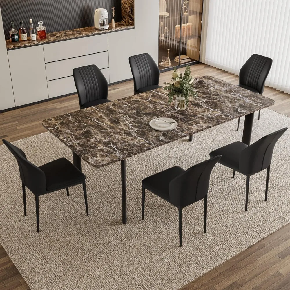 Extendable Dining Table Set for 6-8 People, 63 to 78.7 Inch MDF Kitchen Table with 6 Upholstered Chairs, Space-Saving for Dining - Image 6