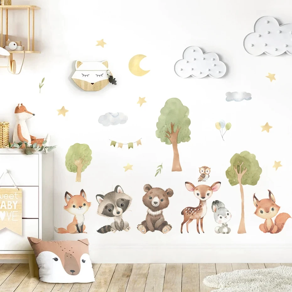 Forest Animals Theme Bear Deer Rabbit Children's Wall Stickers for Kids Room Baby Room Decoration Wallpaper Wall Decals Nursery - Image 4