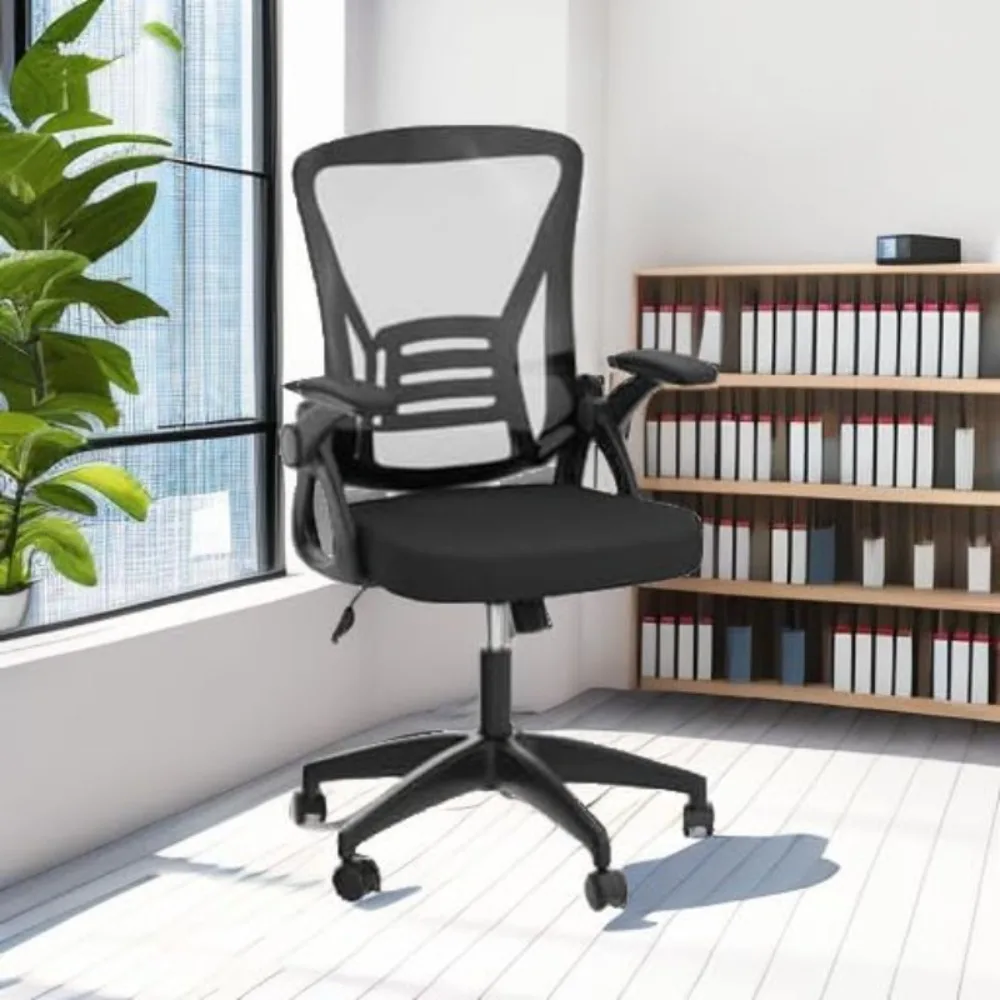 Ergonomic Office Chair, Mid Back Desk Chairs with Adjustable Height, Swivel Chair with Flip-Up Arms and Lumbar Support - Image 5