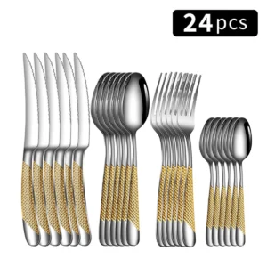 24pc Stainless steel tableware star steak knife and fork dessert fork spoon family suits