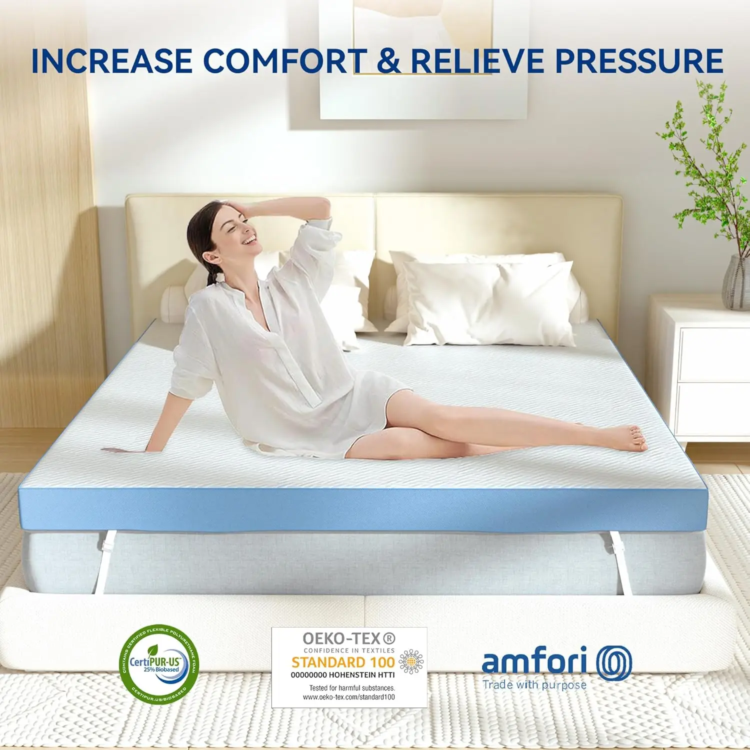 4 Inch Firm Mattress Topper Queen Size 60x80 Inch Extra Support, Gel-Infused High-Density Memory Foam Mattress Bed Topper for Pa - Image 6