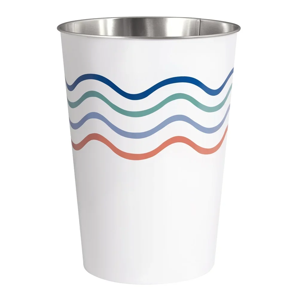 Metal Wave Waste Can Decorative Trash Bin Functional Bathroom Bedroom Indoor Use Multicolor Open Top Wastebasket 1.8 Gallon - Image 2