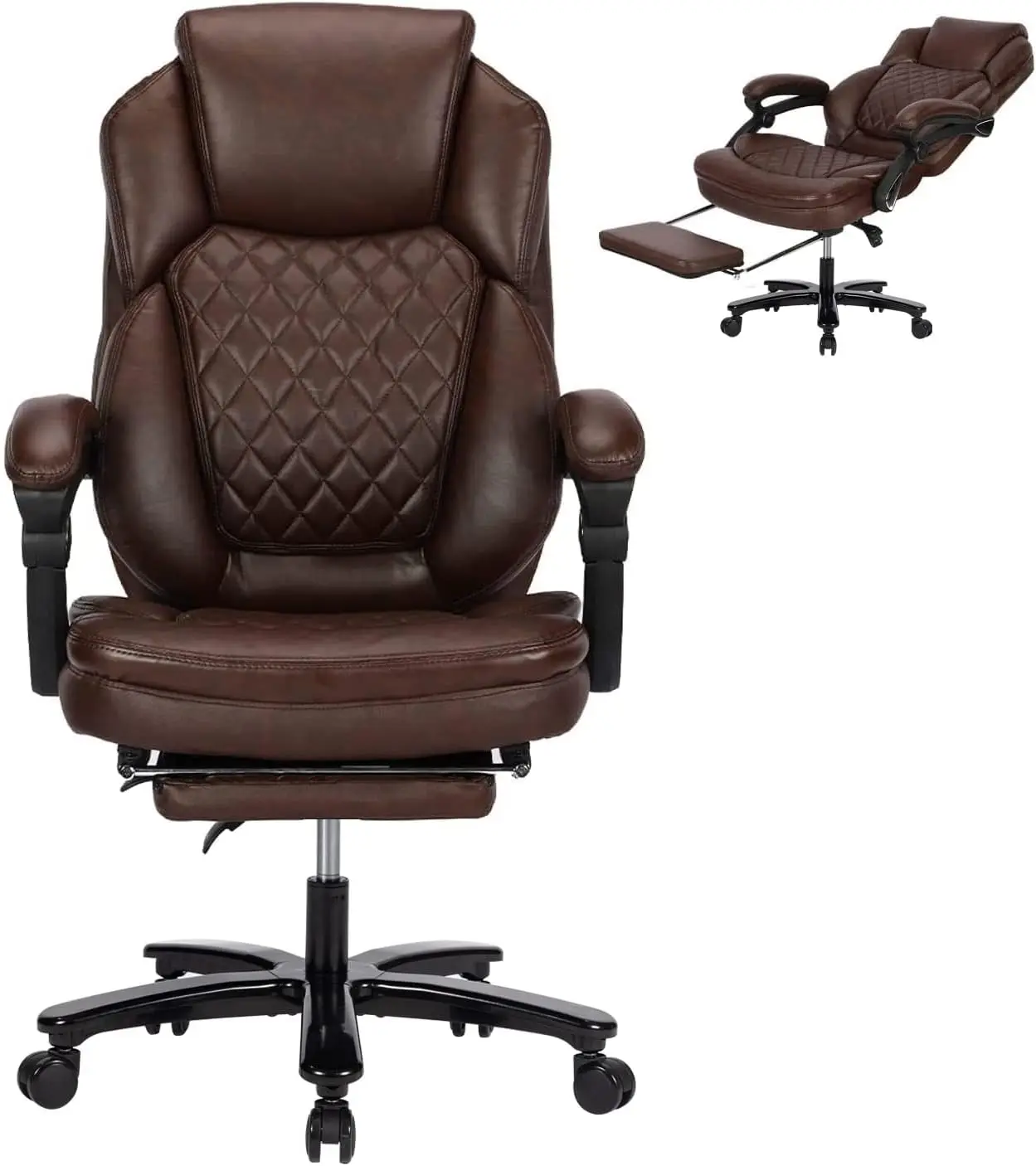 400lb Big Tall Recliner Office Chairs with Footrest PU Leather High Back Reclining Desk Chairs with Wheels, Plus Size Home Offi - Image 9