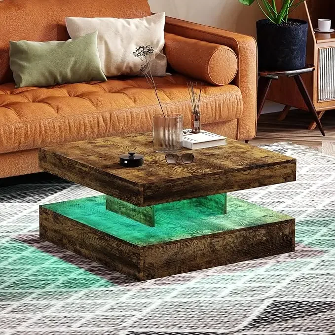 LED Coffee Table with 2 Storage Drawers for Living Room Square Center Middle Table Modern Cocktail Table with Light - Image 16
