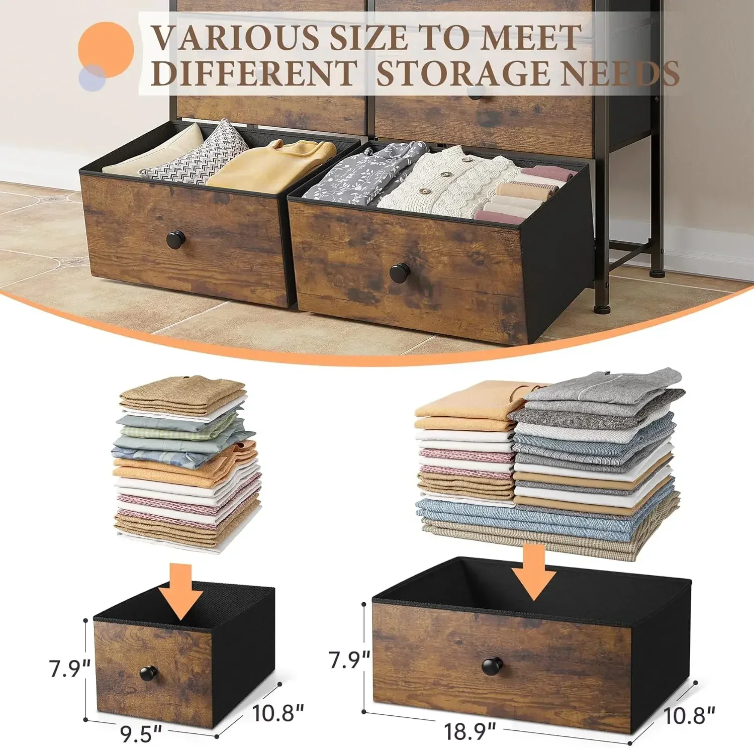 Dresser for Bedroom with 12 Drawers Dressers & Chests of Drawers,Wood Top Metal Frame, Rustic Brown - Image 2
