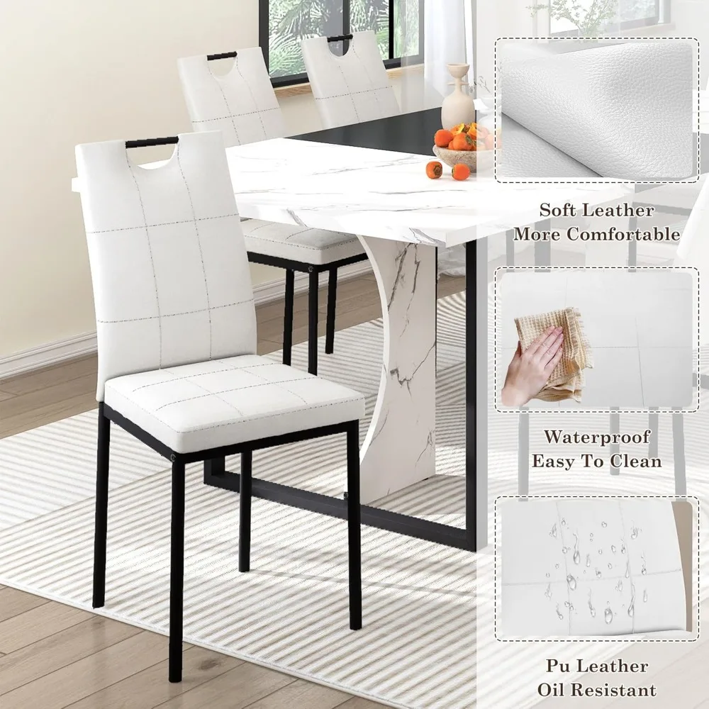 7-Piece Dining Set for 4-6 People: Large 71 Wooden Kitchen Table with 6 Chairs (White and Black) - Image 4