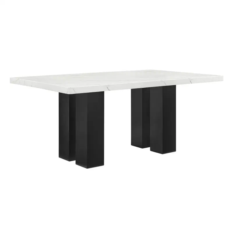 6-Pc Dining Set, White Rectangular Marble Tabletop, Dark Finish Base, Upholstered Chairs & Bench, Soft Wood Furniture for - Image 2