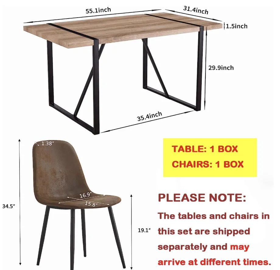 Dining Table Set for 4, Modern 55'' Wood Dinette Table Set for 4 with Fabric Dining Chairs,Table and Chairs Set of 4,Ideal for K - Image 3