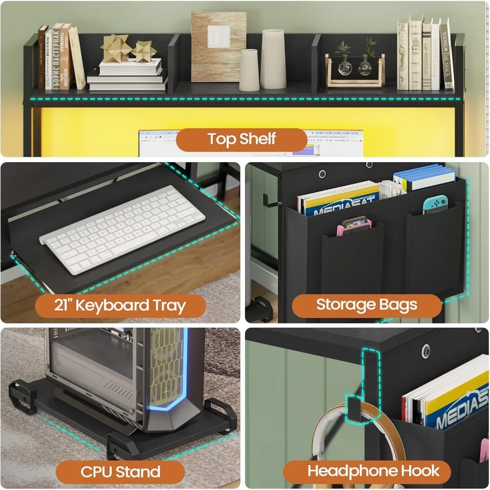 L Shaped Gaming Desk with Keyboard Tray, Reversible Computer Desk with Power Outlet, Corner Home Office Desks, Mobile File Cabin - Image 6
