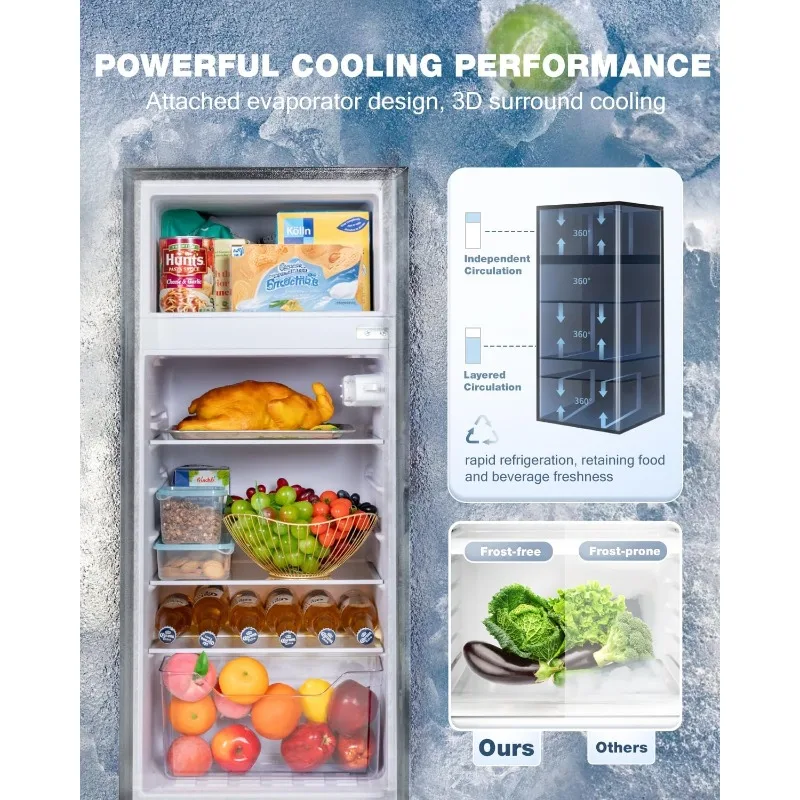Double Door Refrigerator with Freezer, 4.5 Cu.Ft, Small Fridge with Freezer, 7 Settings Temperature Adjustable,Mini Refrigerator - Image 2