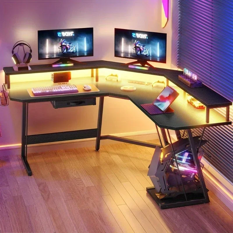 Gaming Desk Corner Table Computer Desk with RGB Light Power Outlets - Image 2