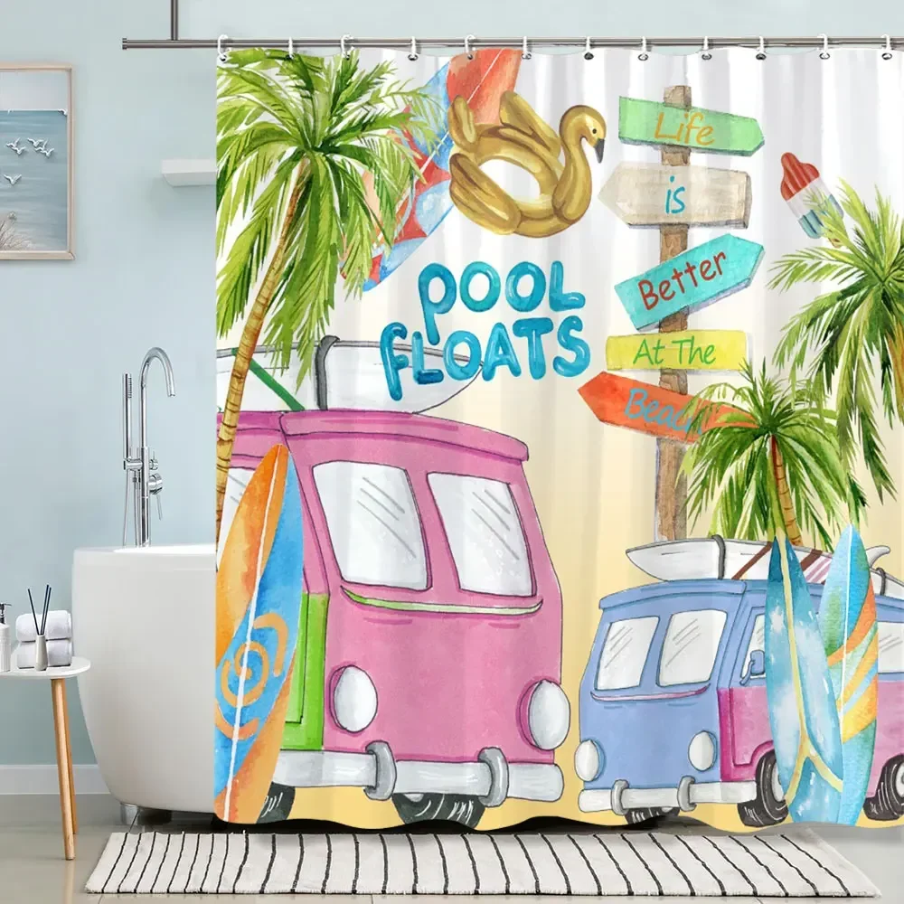 Turtle Shower Curtain Summer Beach Anchor Nautical Starfish Watercolour Art Creative Polyester Shower Curtains Bathroom Decor - Image 8