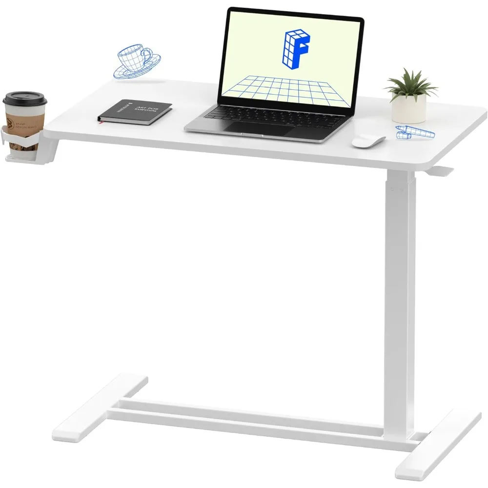Adjustable Overbed Bedside Table with Wheels Pneumatic Mobile Standing Laptop Desk Rolling Computer Cart Movable - Image 2
