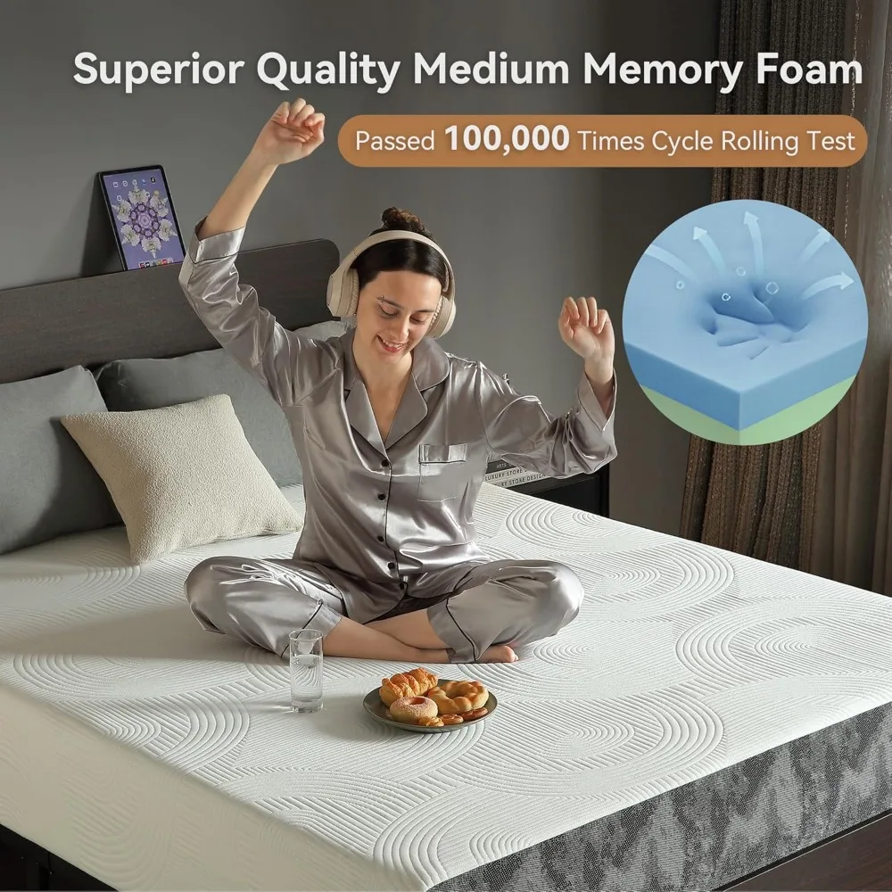 8 Inch Full Size Gel Green Tea Memory Foam Mattress - Medium Firmness, Pressure Relieving, Fiberglass-Free Mattress in a Box - Image 5