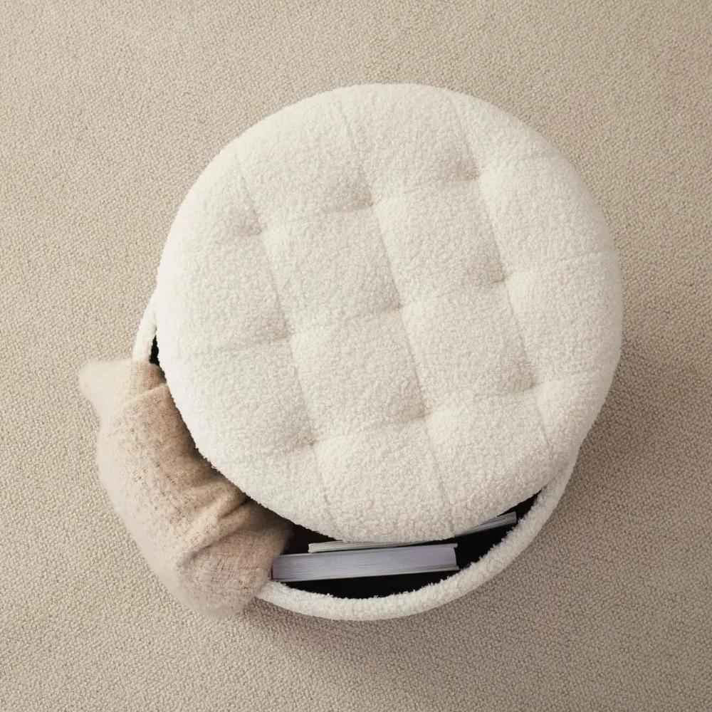 Decor Round Ottoman with Storage, Round Vanity Chair Stool Ottoman Pouf with Storage for Living Room and Bedroom - Image 5