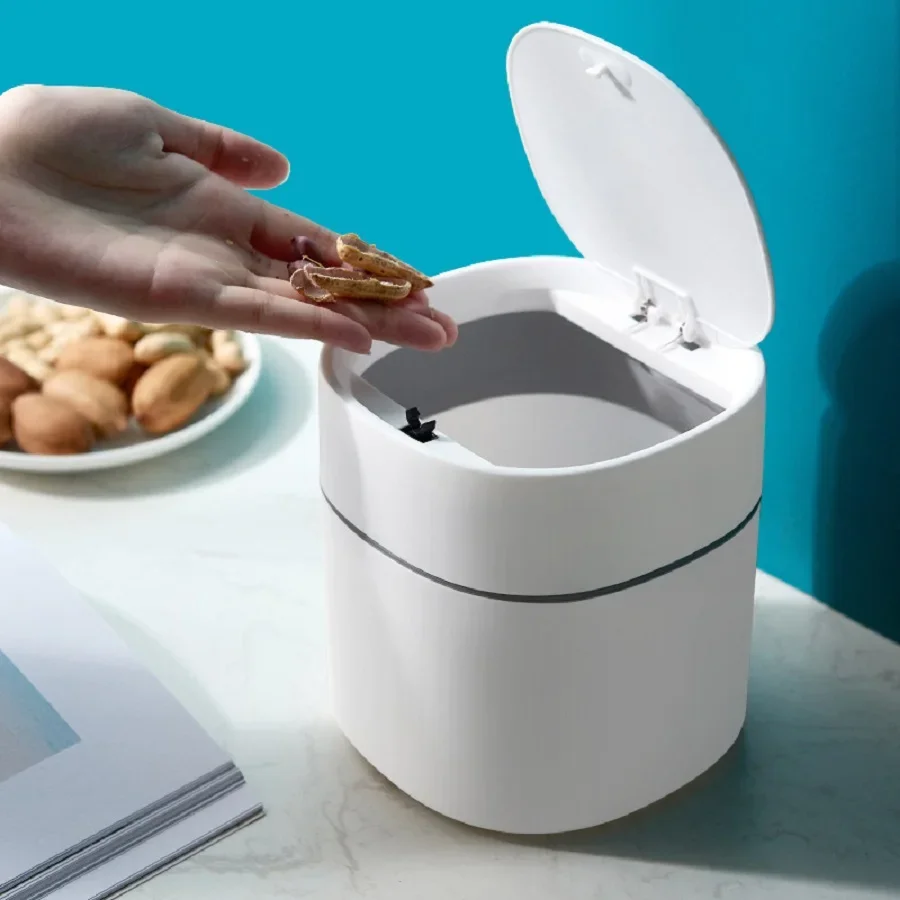 2L Mini Desktop Bin Universal Car Interior Storage Case with Cover Home Desk Clean Workspace Garbage Box Pressing Trash Can - Image 2