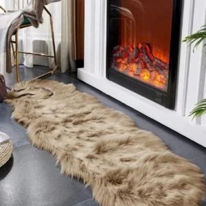 1 faux fur khaki large wave floor mat, bathroom, bedroom, living room, bay window, carpet, home decoration