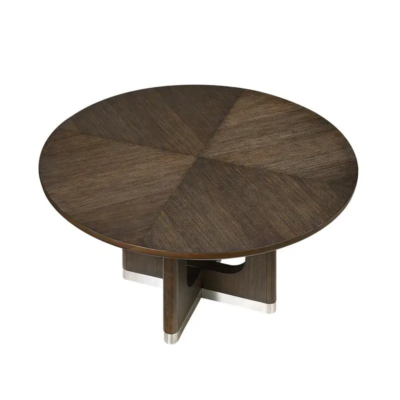 Modern Brown Finish 7-Piece Dining Set with Round Table and 6 Beige Upholstered Side Chairs - Durable Metallic Base, Elegant - Image 4