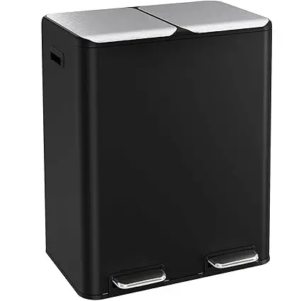 16 Gal (2 x 30 L) Dual Trash Can, Stainless Steel Kitchen Garbage Bin, Recycle Dustbin with Odor Control Box, Soft-Close Lid - Image 7