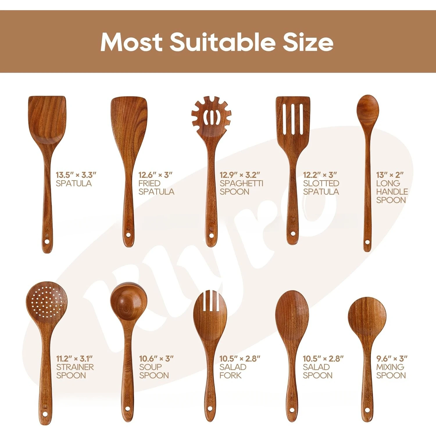 Teak Wooden Cooking Utensils Set, 10 Piece Premium Kitchen Cookware, Non-Scratch Wooden Spoons for Cooking, Perfect for - Image 6