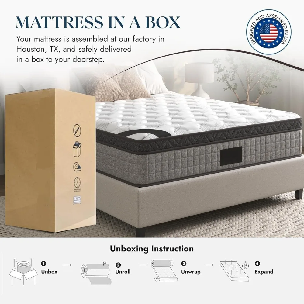 Mattress, Full Size Mattress in a Box, New Diamond Innerspring Hybrid and Cooling Gel Memory Foam Mattresses, Pressure Relief - Image 6