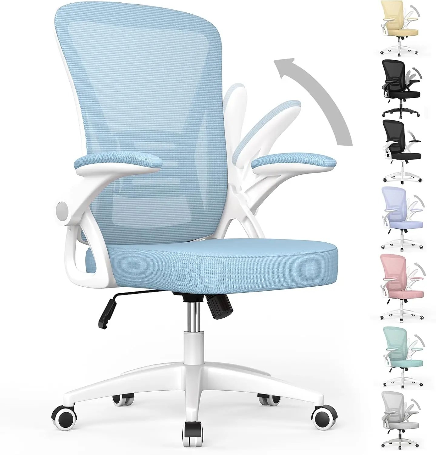 Ergonomic Office Chair, Mid Back Desk Chairs with Adjustable Height, Swivel Chair with Flip-Up Arms and Lumbar Support - Image 12