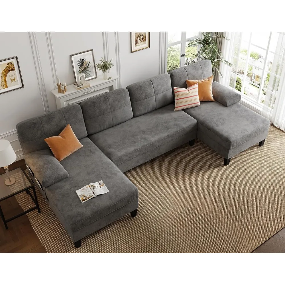 Convertible Sectional Sofa Couch, 112 Inch U Shaped Sofa with Double Chaise and Storage Bag, 4 Seat Sofa Set for Apartment,