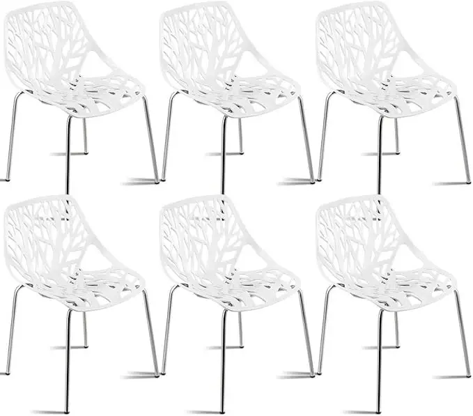 Set of 6 Modern Dining Chairs w/Plastic Feet Pads Stackable Chair Geometric Style Furniture Dining Side Chairs (6 Packs, White) - Image 7