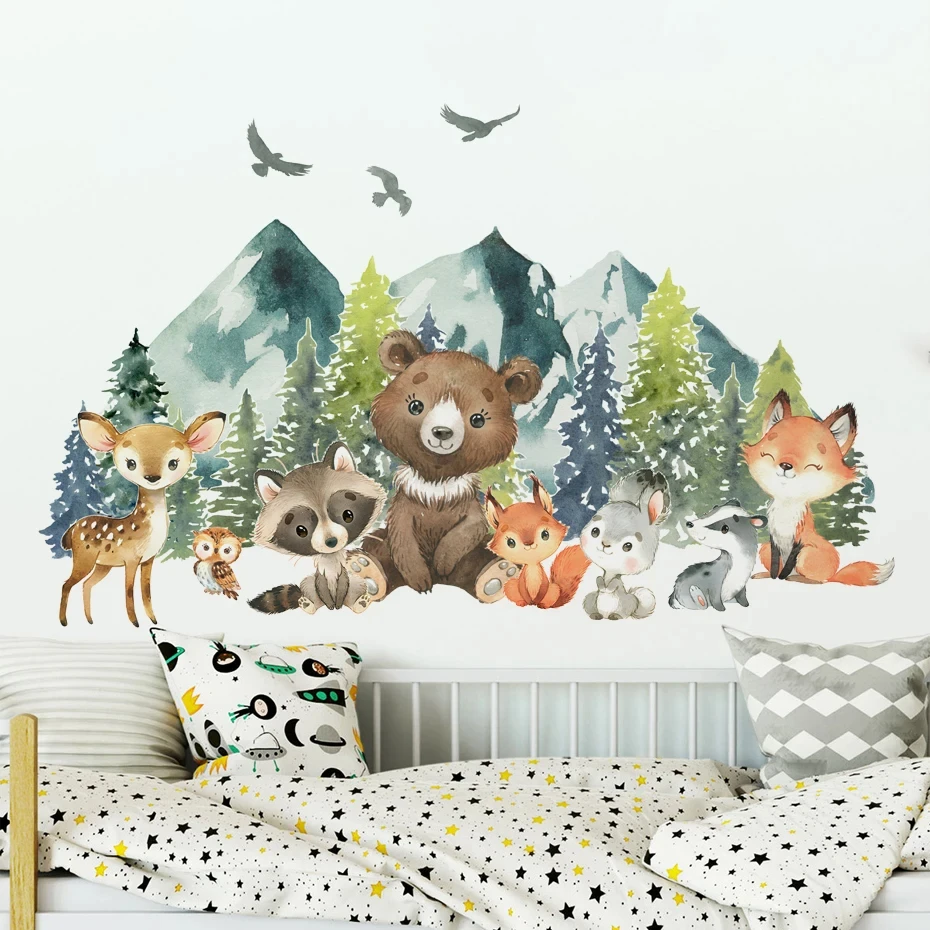 Forest Animals Theme Bear Deer Rabbit Children's Wall Stickers for Kids Room Baby Room Decoration Wallpaper Wall Decals Nursery - Image 2