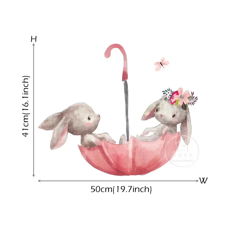 Cartoon Wall Stickers Pink Umbrella Butterfly Bunny in Love for Kids Room Baby Nursery Wall Decals for Girl Room Baby Shower PVC - Image 8