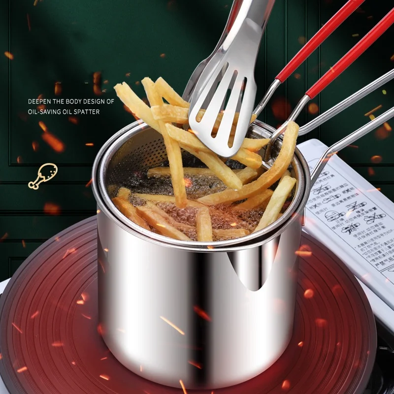 Stainless steel fryer with deep frying basket, multifunctional small pot, stainless steel french fries, fried chicken cookingpot - Image 2