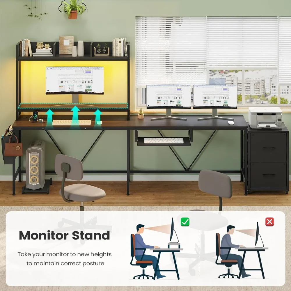 L Shaped Gaming Desk with Keyboard Tray, Reversible Computer Desk with Power Outlet, Corner Home Office Desks, Mobile File Cabin - Image 5