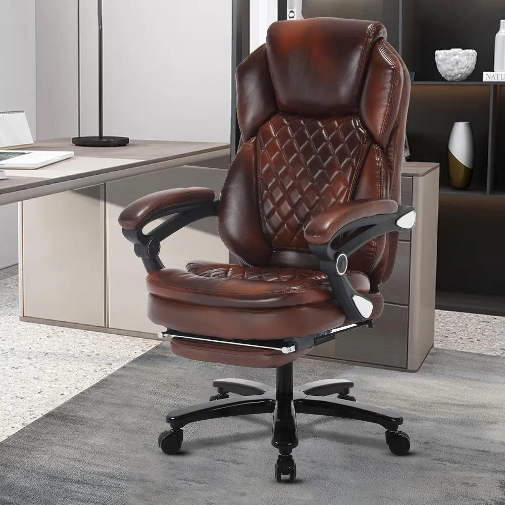 400lb Big Tall Recliner Office Chairs with Footrest PU Leather High Back Reclining Desk Chairs with Wheels, Plus Size Home Offi