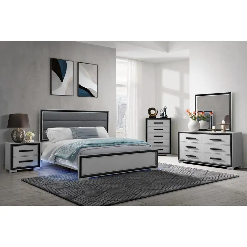 5PC King Bedroom Set – Grey & Black Design