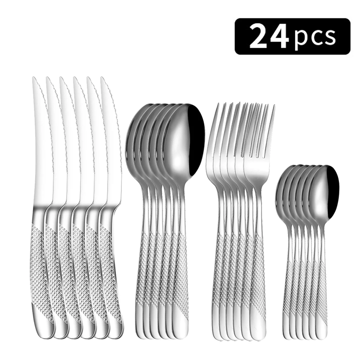 24pc Stainless steel tableware star steak knife and fork dessert fork spoon family suits - Image 9