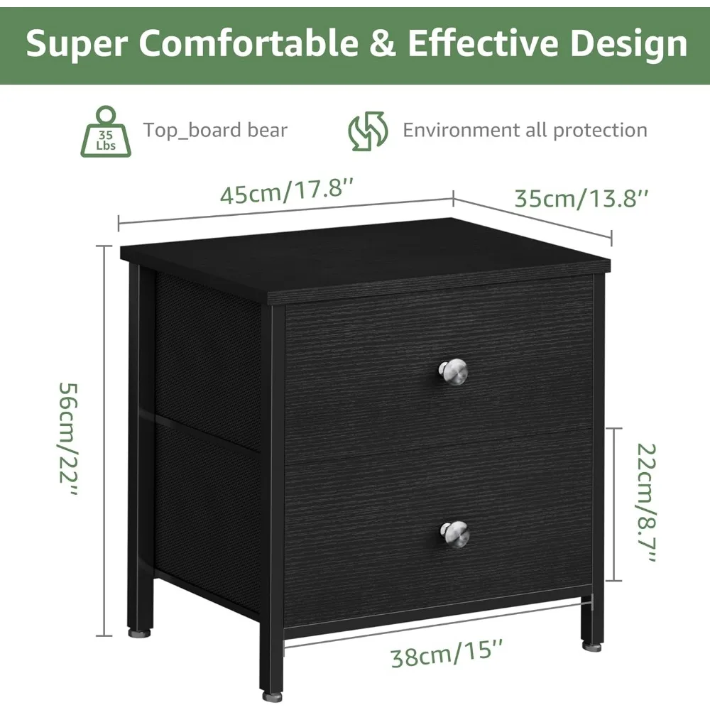 BOLUO Black Nightstands Set of 2, 2 Drawer Dresser for Bedroom Night Stand Small Nightstands End Table with Fabric Drawers Moder - Image 3