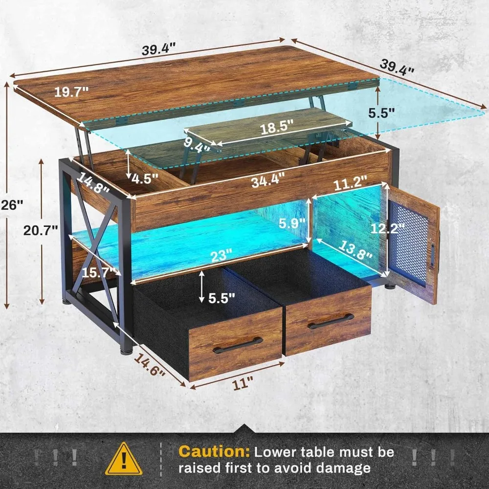 40" Lift Top Coffee Table, 4 in 1 Coffee Tables with Storage Cabinet for Living Room, Small Farmhouse Coffee Table with 2 - Image 2