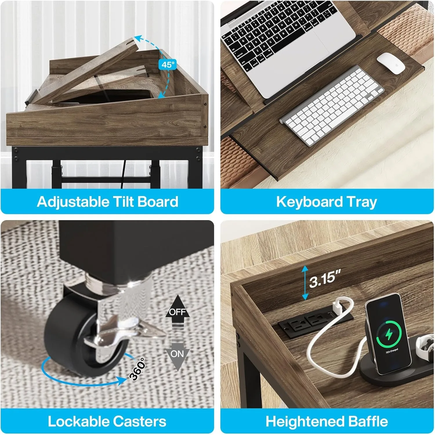 Height Adjustable Overbed Table with Wheels, Queen Size Over Bed Desk with Adjustable, Mobile Laptop Cart Computer Desk - Image 5