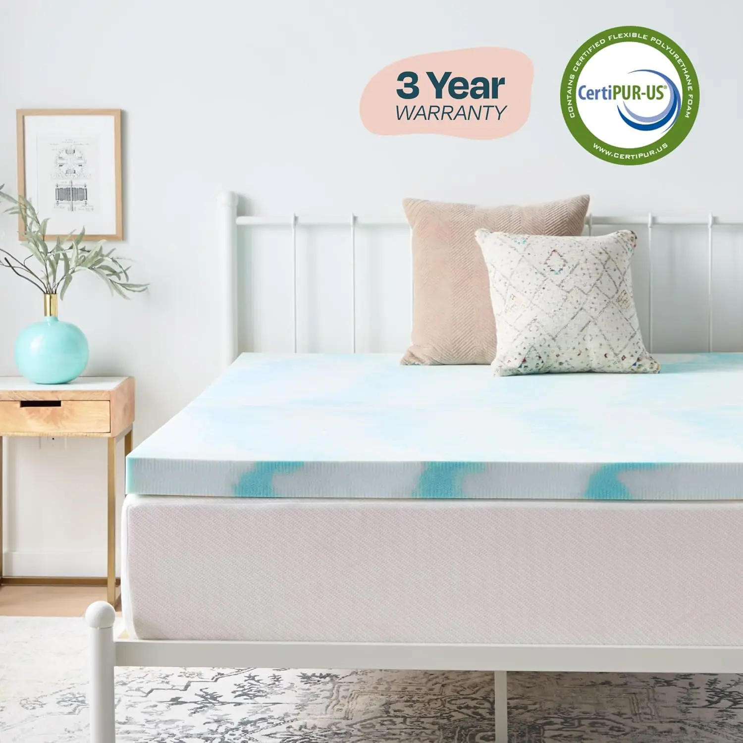 3 Inch Gel Swirl Memory Foam Mattress Topper – Cooling Gel Infused – Pressure Relieving Bed Topper - Mattress Pad - Full Size - Image 5
