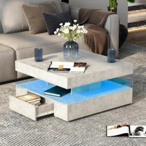 LED Coffee Table with 2 Storage Drawers for Living Room Square Center Middle Table Modern Cocktail Table with Light