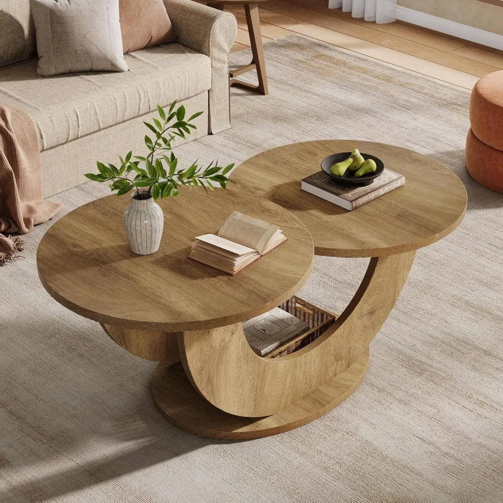 46-inch Modern U-Shape Frame Round Coffee Table for Living Room with Funky Design - Image 4