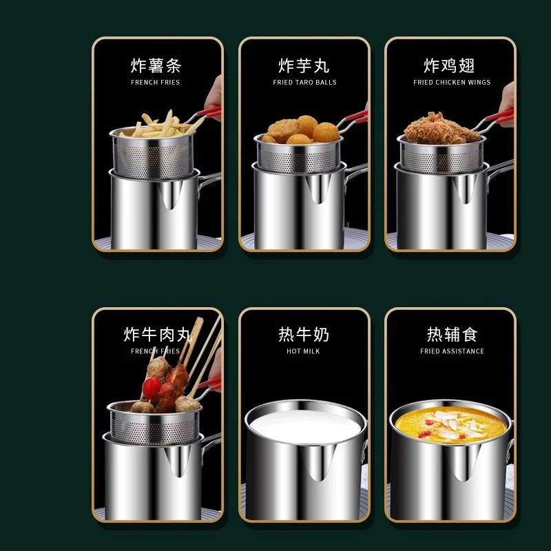 Stainless steel fryer with deep frying basket, multifunctional small pot, stainless steel french fries, fried chicken cookingpot - Image 3