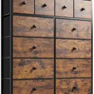 Dresser for Bedroom with 12 Drawers Dressers & Chests of Drawers,Wood Top Metal Frame, Rustic Brown
