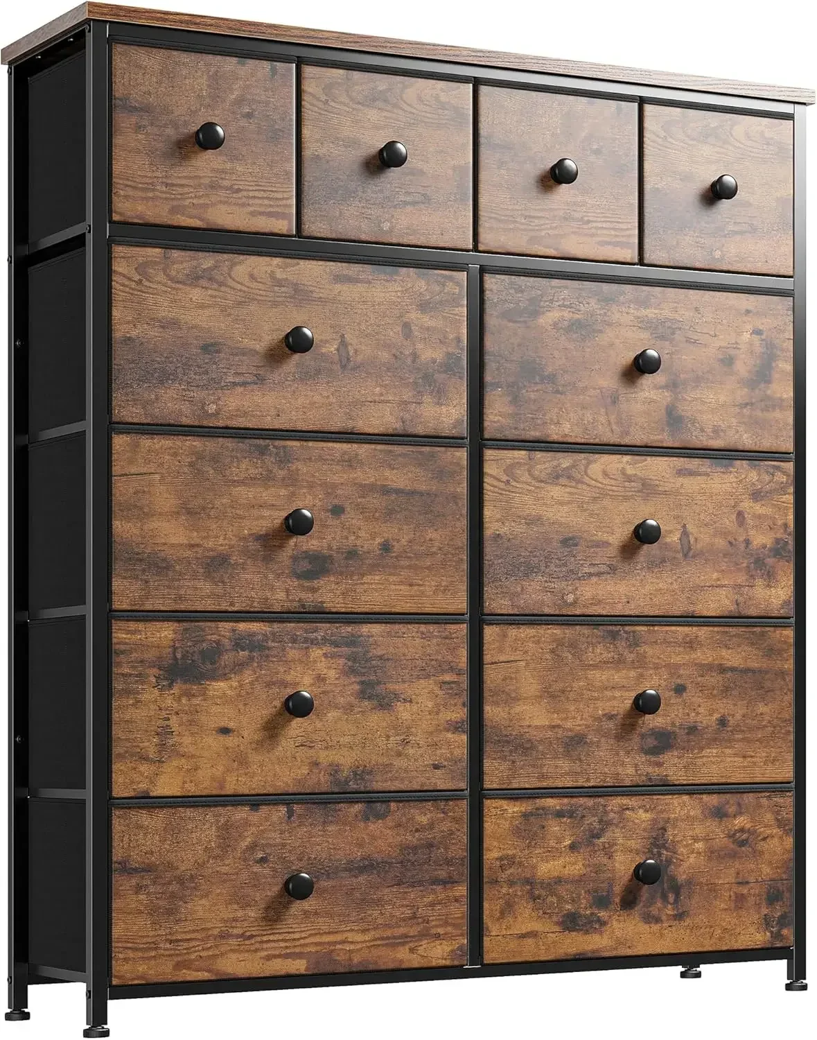Dresser for Bedroom with 12 Drawers Dressers & Chests of Drawers,Wood Top Metal Frame, Rustic Brown