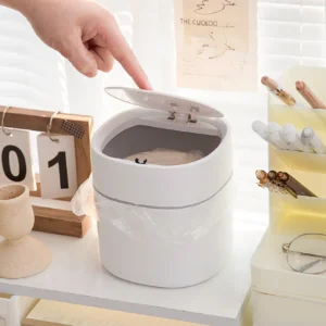 2L Mini Desktop Bin Universal Car Interior Storage Case with Cover Home Desk Clean Workspace Garbage Box Pressing Trash Can