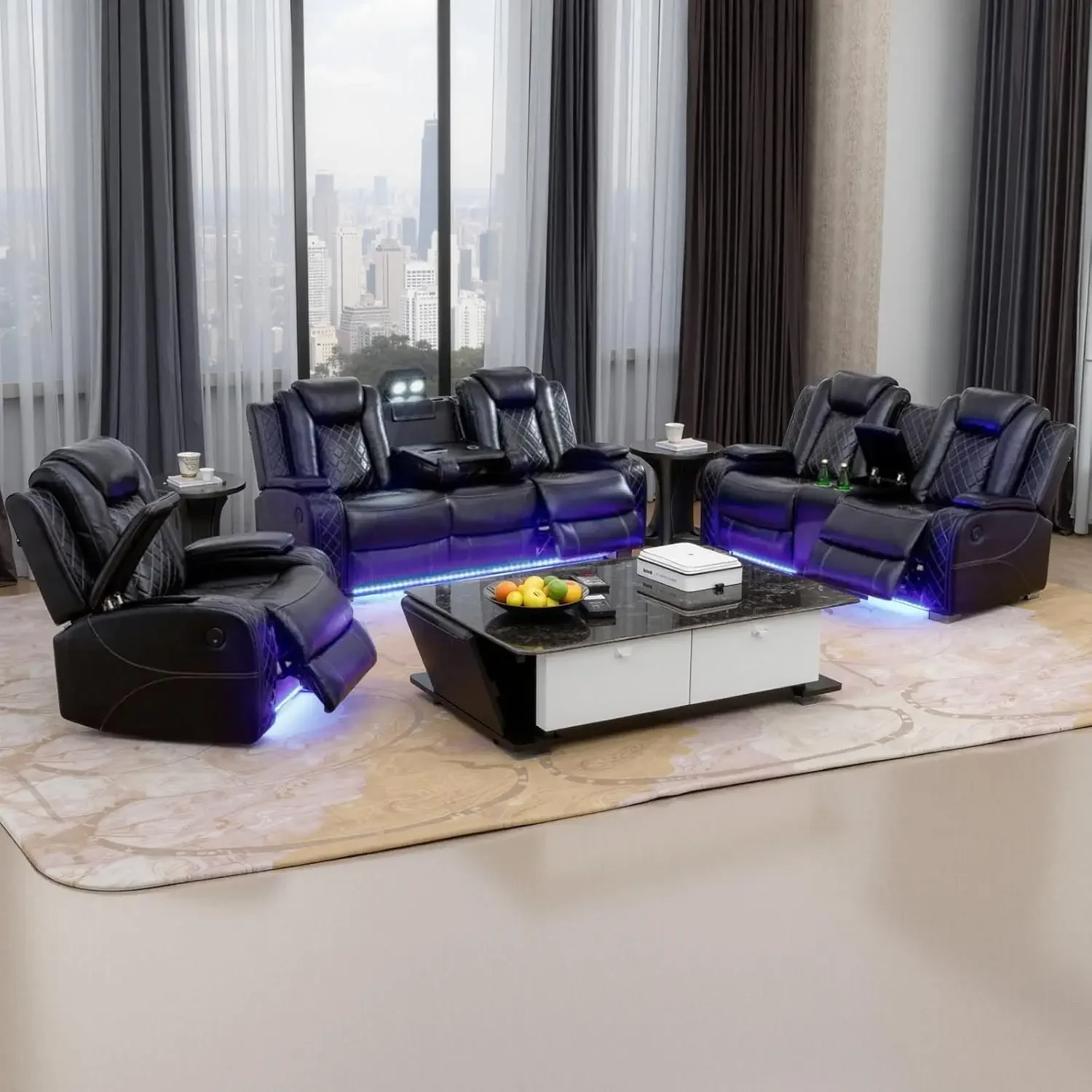 Hot salesPower Living Room Furniture Sets,Electric Recliner Chair with LED Light,Sectional Sofa Loveseat with Wireless Charging - Image 3