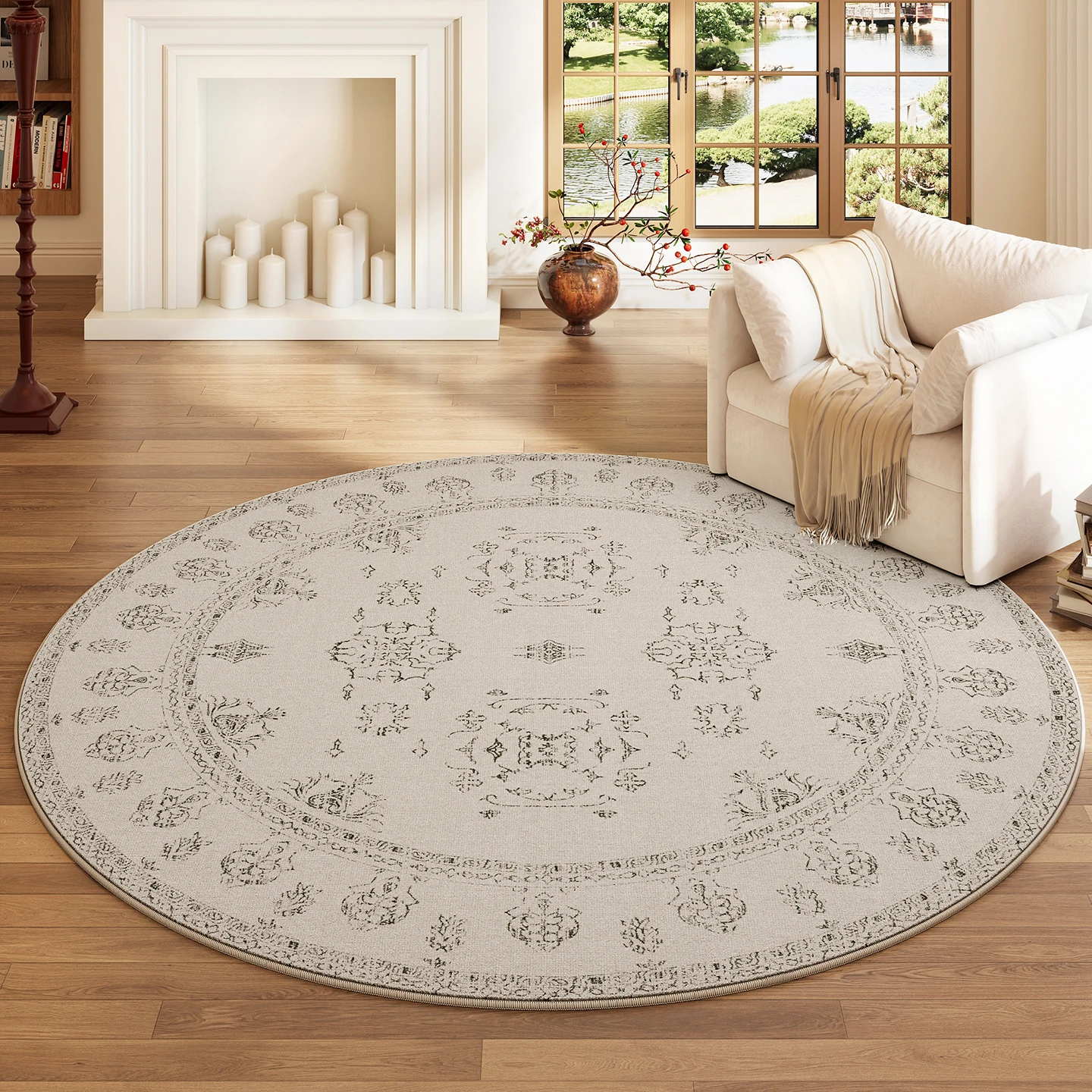French Style Floral Round Carpet – Washable Green Anti-Slip Rug for Bedroom Living Room Study Home Decor - Image 5