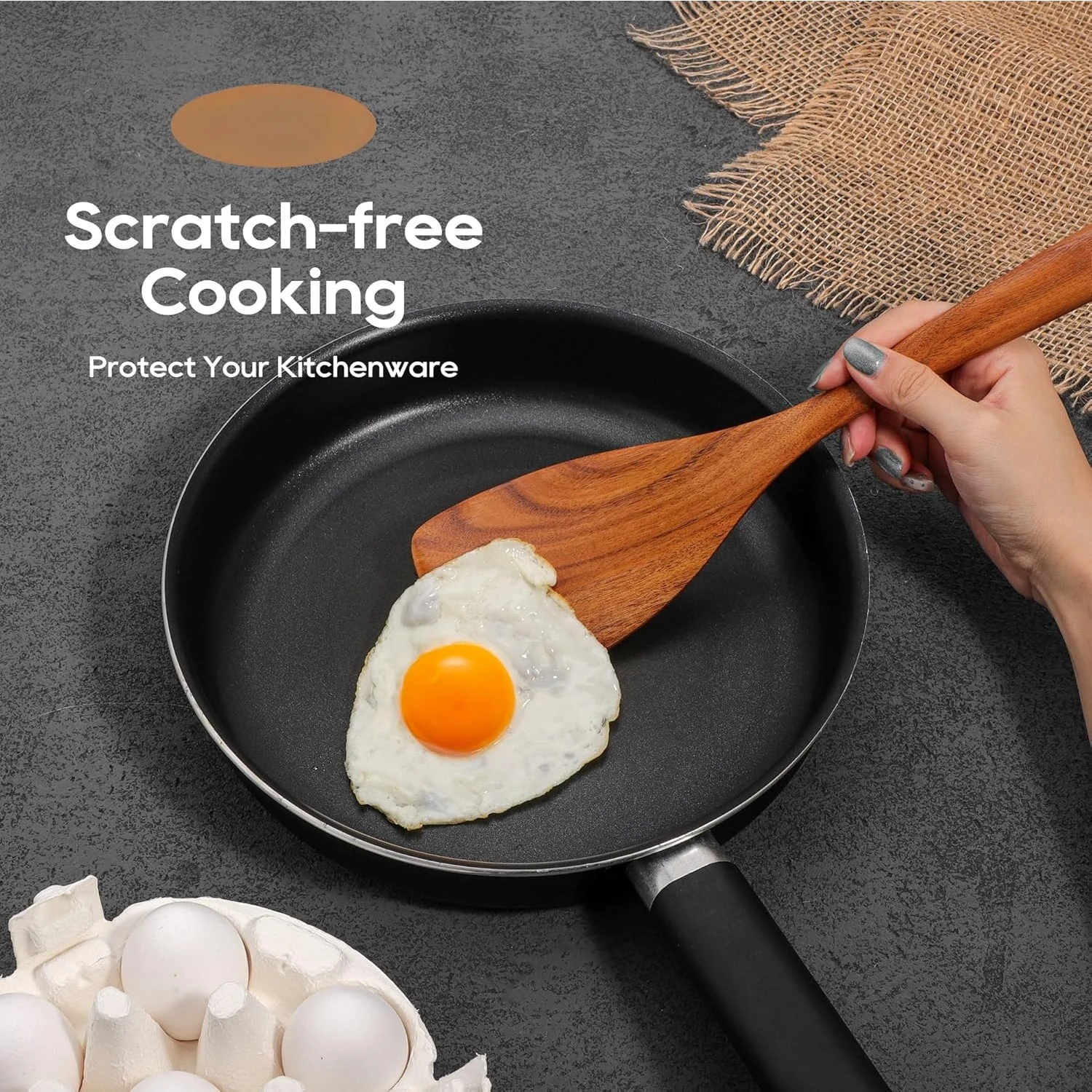 Teak Wooden Cooking Utensils Set, 10 Piece Premium Kitchen Cookware, Non-Scratch Wooden Spoons for Cooking, Perfect for - Image 4